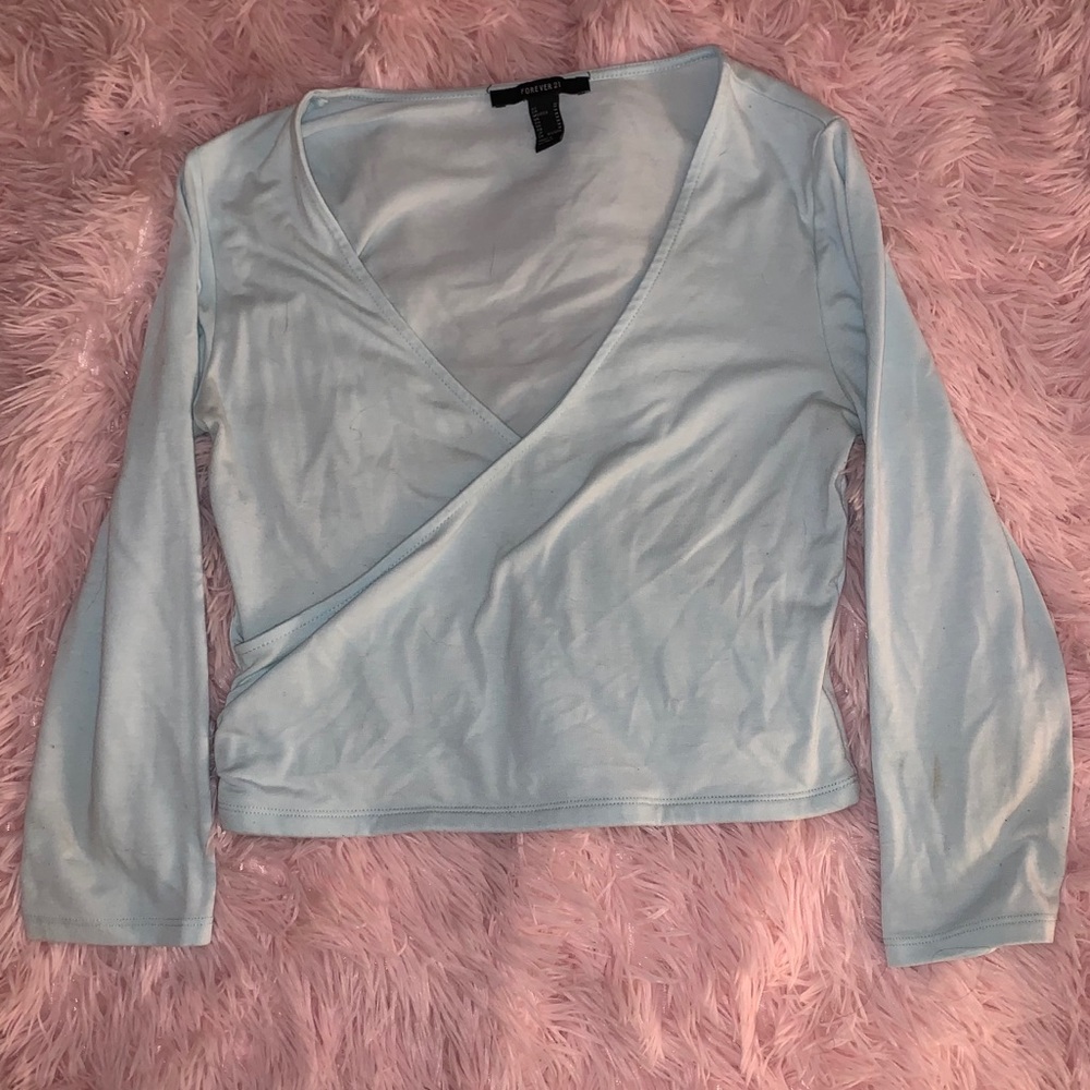 Blue Crossed V-Neck Crop Top